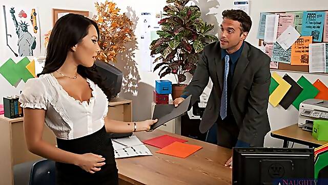 Office fuck on the table with a long-legged Asian model Asa Akira