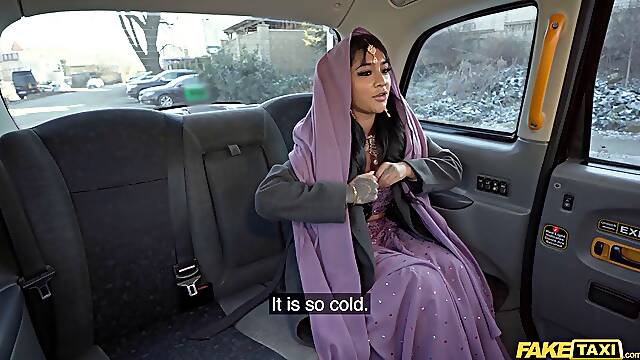 Yasmina Khan, a British nurse, gets her tight Asian pussy stretched by a big cock in fake taxi