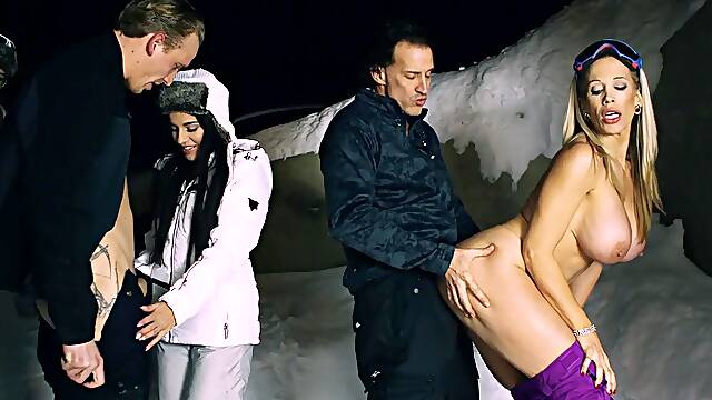 Blonde Russian Beauty Ignites Passion in Outdoor Orgy