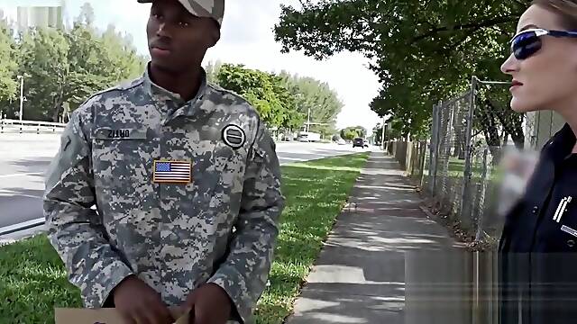 Busty babe gets banged by soldier