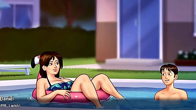 Summertime Saga - Hot Sexy Milf gets fucked in the pool in her bikini