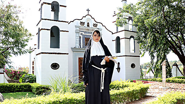 Latina dressed as a nun is ready to act super sinful