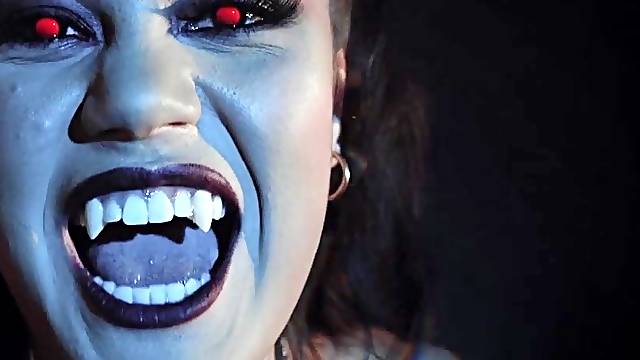 A hard-bodied busty vimpire is hungry for a big man-cock. Pt.1