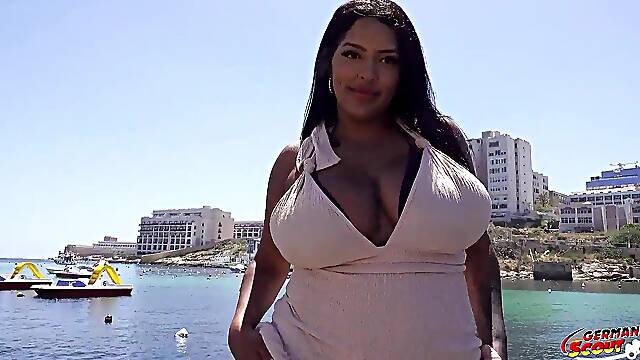 GERMAN SCOUT - Curvy German Lalin girl with Huge natural Boobs Pickup for Casting Screw