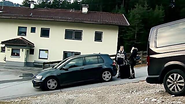 German blond Older Julia Pink suck penis and get cum on Breasts at real User Date with normal Male