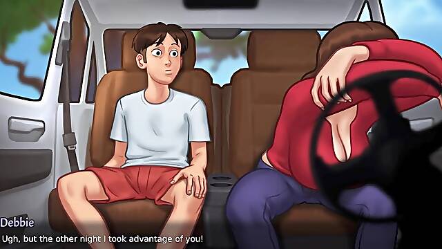 Summertime Saga - Breasty Stepmom sucks a giant dick and gives the most good sloppy oral sex