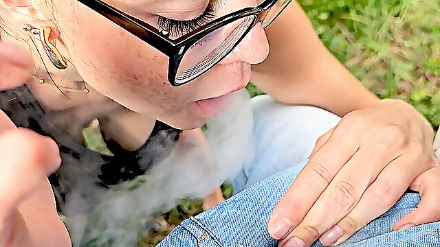 Smoking and Teasing His Dick Under Jeans